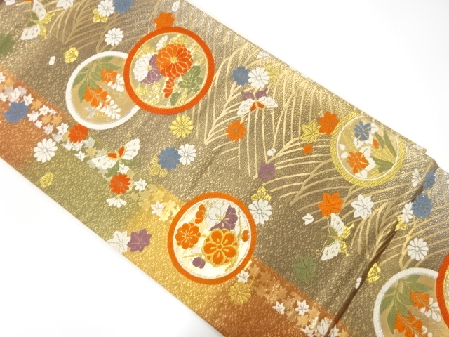 JAPANESE FUKURO OBI / WOVEN FLOWER & BUTTERFLY